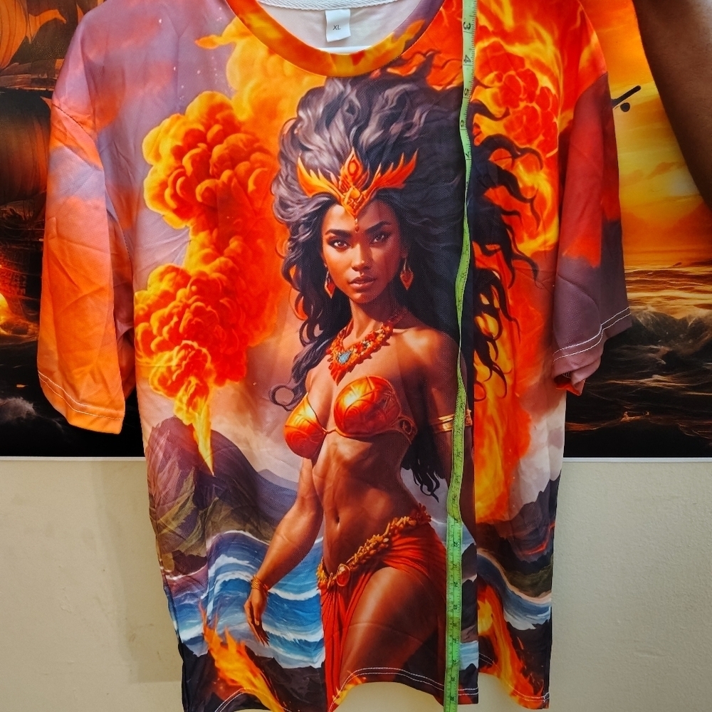 Vibrant Hawaiian Goddess Pele Mens Crew neck Print T-shirt - Picture 4 of 9